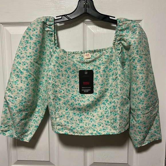 Levi’s Yvie The Statement Blouse Crop Top Floral Puff Sleeve. Size M - Picture 1 of 7